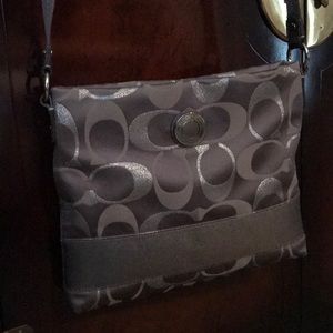 COACH Crossbody Bag, Silver/grey, Leather Trim